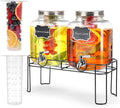 1.6 Gallon Glass Drink dispenser, 2 PCS Beverage Dispenser With Stand, Lemonade Dispenser with Stainless Steel Spigot,Drink Dispensers for Parties,Weddings, Picnic