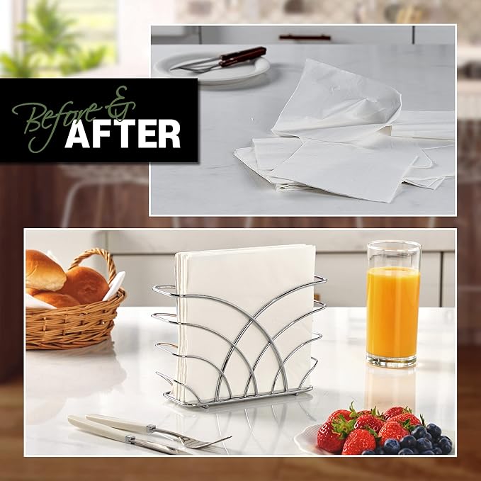Napkin Holder for Table – Silver Iron Upright Napkin Dispenser for Paper Napkins, Napkin Dispenser for Kitchen Dining, Cocktail Picnic Bar Modern Kitchen and Dining Decor, Servilletero