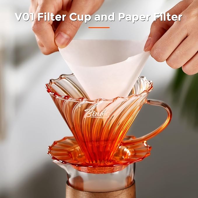 Bincoo Pour Over Coffee Maker Set - 500ML Glass Coffee Server,Glass Carafe with Coffee Dripper and 50PCS Paper Filter, Drip Coffee Maker Set for Home Café Restaurant (Orange)