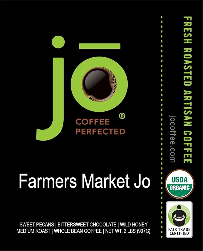 FARMERS MARKET JO: 2 lb, Organic Ground Coffee, Lighter Roast, USDA Certified Organic, Fair Trade Certified, Kosher, Soft Velvet Feel, 100% Arabica Specialty Coffee, Non-GMO, Gluten Free by Jo Coffee®
