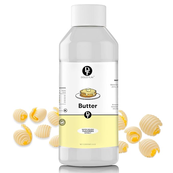 Dolce Flav Butter Extract – 8 Ounce Water-Soluble Kosher, Sugar-Free, Concentrated Imitation Butter Flavor for Baking, Cookies & Frostings, Includes Measured Dropper