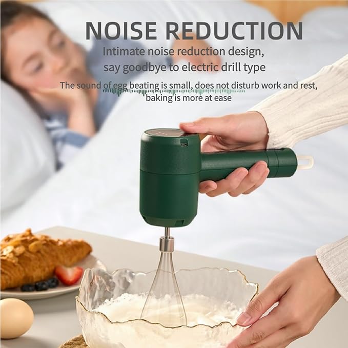 Wireless Handheld Mixer with 3-Speed Settings | Portable Electric Egg Beater for Kitchen, Baking & Outdoor Use, Emerald Green