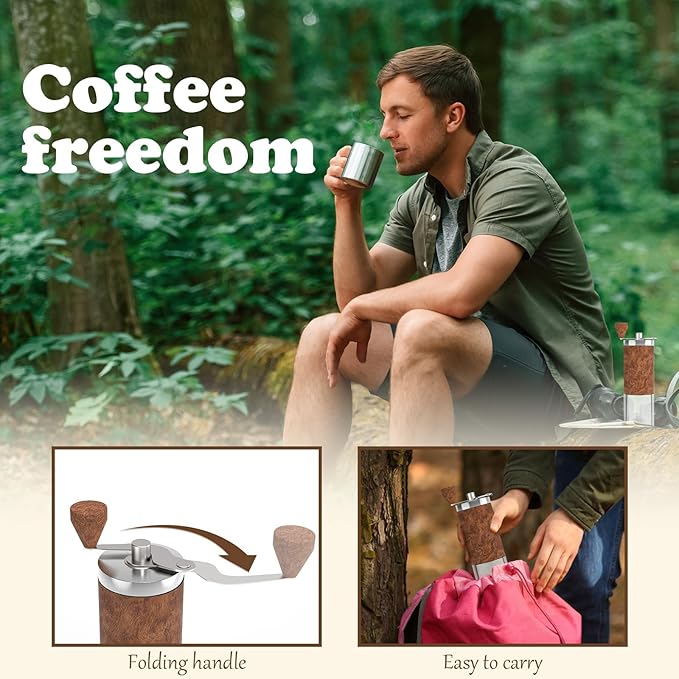 Manual Coffee Grinder, Stainless Steel Coffee Bean Grinder, Adjustable Burr Coffee Grinder, Foldable Handle Portable Coffee Grinders for Home Use, Office, Travel and Camping, for gift