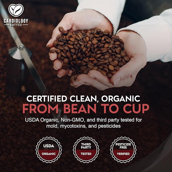 Cardiology Coffee – Whole Bean Coffee – USDA Certified Organic, Mold Free 12oz Premium Dark Roast Coffee Beans - Organic Espresso Beans with Antioxidant Benefits – Perfect for Heart Healthy Lifestyle