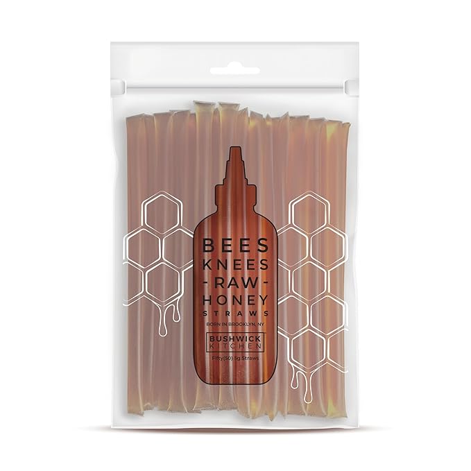 Bees Knees Clover Raw Honey Sticks, 50 Count of Raw Honey Sticks for Tea, Made in the USA, Sweet & Delicious, Pure & All Natural, Unfiltered & Gluten Free, 50 Straws