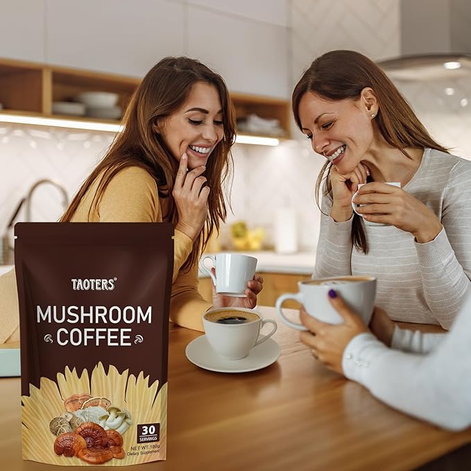 Adaptogenic Mushroom Coffee, 6 Mushrooms Extract Powder (Lion’s Mane, Cordyceps, Turkey Tail & Other) Mixed With Instant Coffee for Focus, Energy and Gut Health Support, 30 Servings