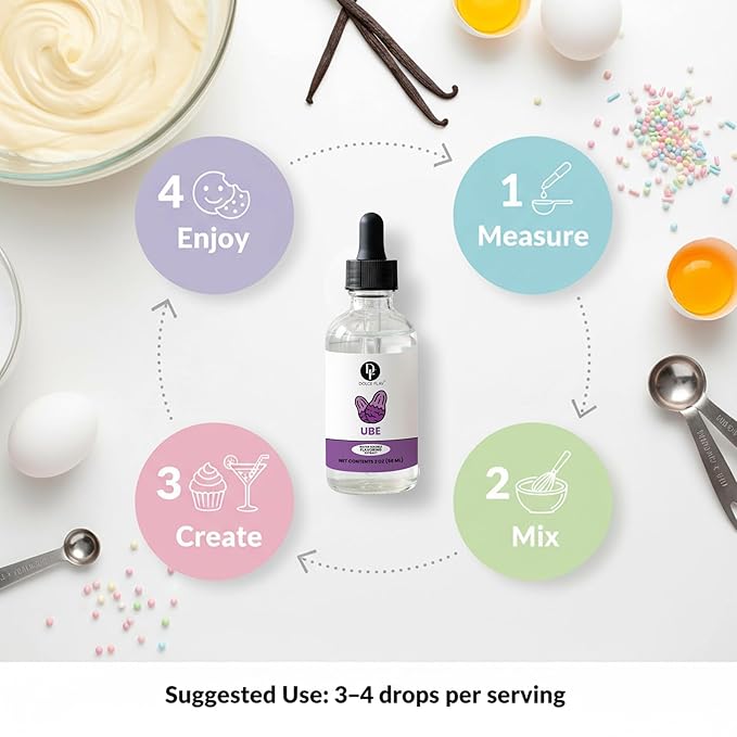 Dolce Flav Clear Ube Extract - 2 Ounce Water-Soluble Multipurpose Purple Yam Flavoring Ideal for Ice Cream, Cookies, Boba, Coffee & Pastries, Includes Measured Dropper