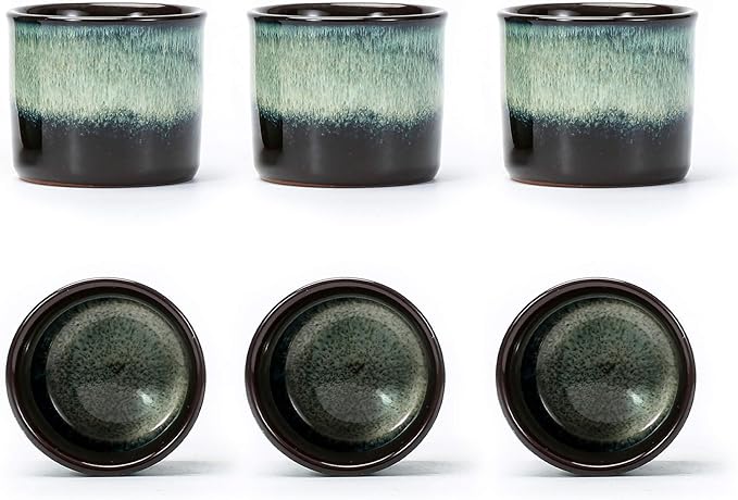 Japanese Tea Cups Set of 6 Ceramic Tea Cups, 2.5 Ounces Ceramic Cups, Matcha Cups(magic interior&exterior)