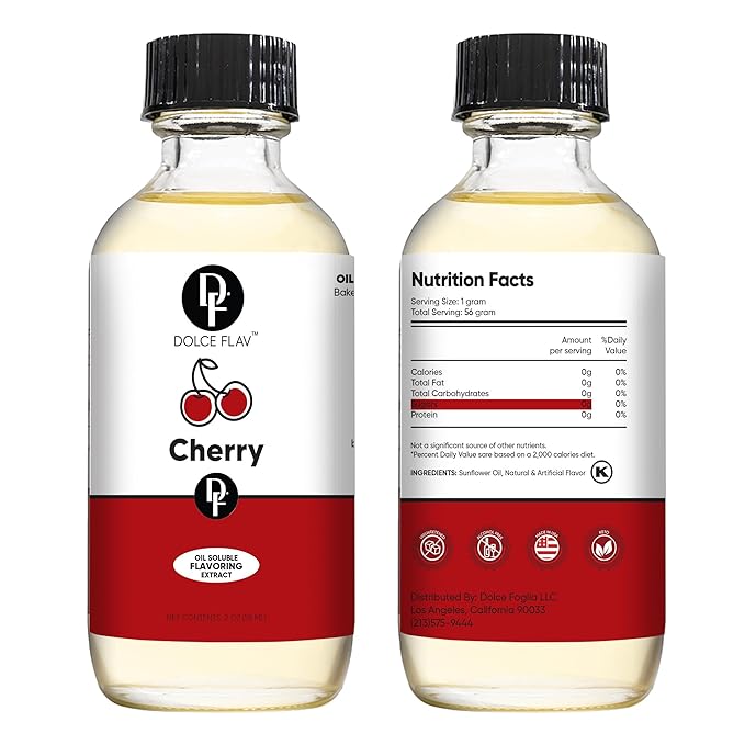 Dolce Flav Cherry Extract – 2 Ounce Oil-Soluble Kosher, Sugar-Free, Concentrated Fruity Flavor for Candy, Chocolates & Desserts, Includes Measured Dropper