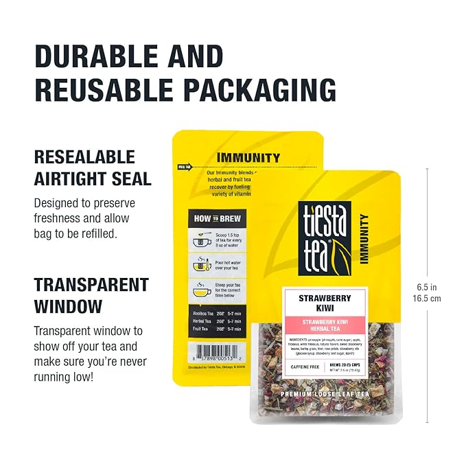 Tiesta Tea - Strawberry Kiwi Herbal Tea, Loose Leaf, Strawberry Hibiscus Kiwi Fruit Tea, Premium Caffeine-Free Herbal Blend, Make Hot or Iced & Up to 25 Cups, 2.5 oz Resealable Pouch