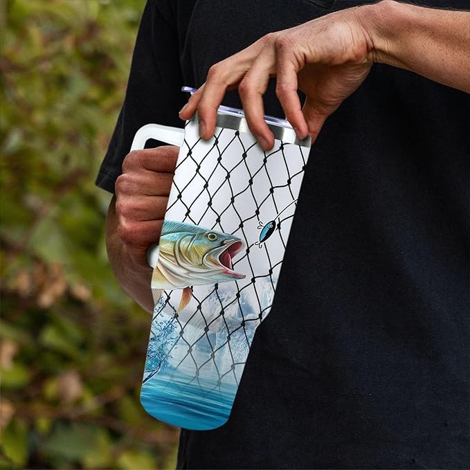 Fishing Gifts For Men 40oz Travel Tumbler for Fishings Lover Fathers Day Fishing Gift For Dad Grandpa Husband as Christmas Birthday Presents Fishings Lover Cup With Handle