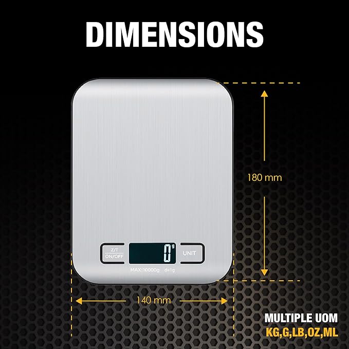 Digital Food Scale with 2 AAA Batteries Trnr-FDSCLE-SLV, Food Scale for Kitchen, Cooking Scale with Zero Tare Option, Kitchen Scale Weighs up to 11 Pounds, Measures in KG, G, LB, OZ, and ML