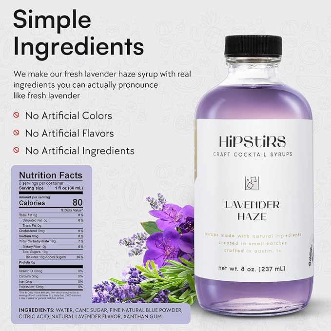 HipStirs Lavender Haze Syrup - Real Ingredients are in our Luxurious Lavender Syrup for Drinks - Using Natural Flavoring to keep your Cocktails Non-GMO, Gluten Free & Vegan (8 oz)