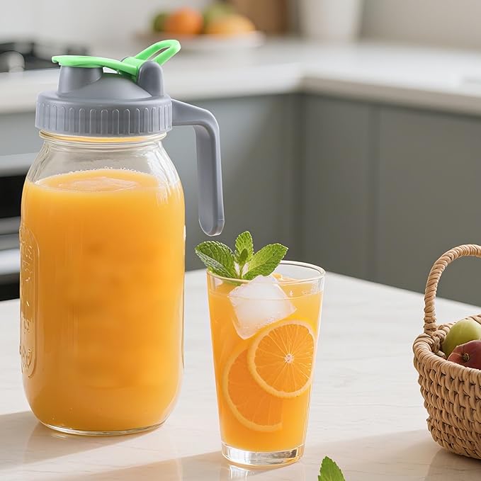 64 Oz Glass Mason Jar Pitcher With Lid 2 Set Half Gallon Water Pitcher Wide Mouth Canning Jar Cold Hot Water Jug For Coffee Lemonade Iced Tea Homemade Drinks Milk Juice Beverage Container For Fridge