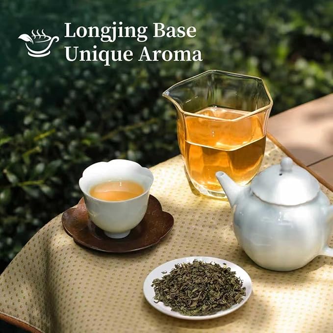ZenVerdant USDA Organic Gunpowder Tea, 12oz Loose Leaf | Longjing Dragon Well Infused | Resealable Pouch & Smooth Umami