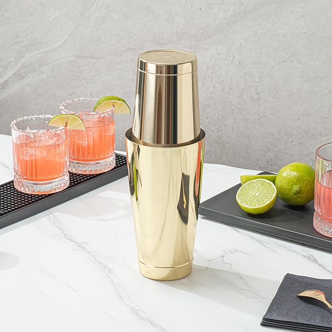Restaurantware Bar Lux 24 Ounce Boston Shaker 1 Gold-Plated Cocktail Shaker - Weighted Bottom No Leak Stainless Steel Martini Drink Mixer Essential Bar Tool For Home Use Or Bartenders