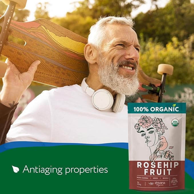 Organic Rose hips Dried Whole (16oz.) – Rosehip Fruit Tea Loose (Rosa Canina) – Source of Vitamin C from Food – European Origin