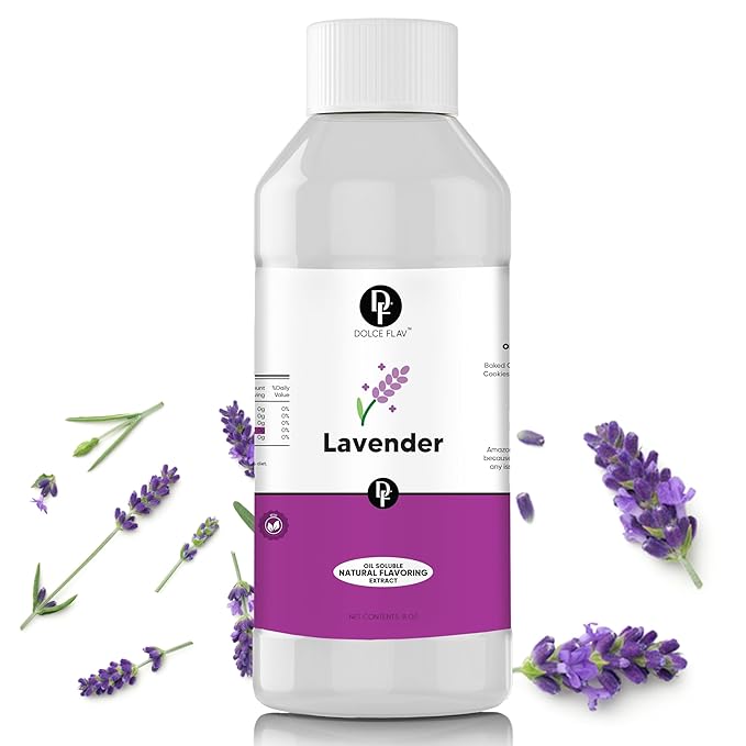 Dolce Flav Natural Lavender Extract – 8 Ounce Oil-Soluble Kosher, Sugar-Free, Concentrated Floral Lavender Flavoring for Baking, Chocolates & Desserts