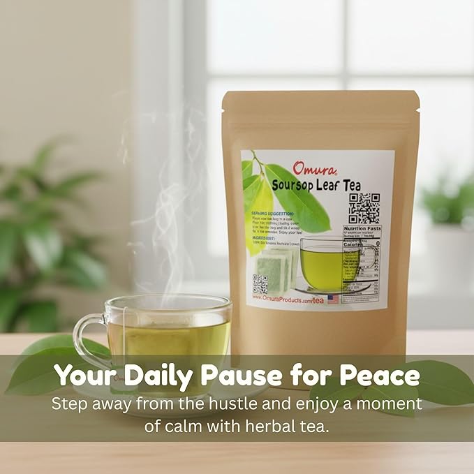 Omura 25 Soursop Graviola Leaf Tea Bags, 100% Natural and Pure from Soursop Leaves Hoja Guanabana Tea