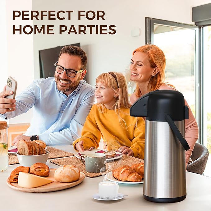 Coffee Carafe for Keeping Hot - Gezoss 102OZ / 3L Airpot Coffee Dispenser with Pump - Large Coffee Thermos for Hot Drinks Tea Liquid - Insulated Stainless Steel Hot Water Beverage Urn for Parties