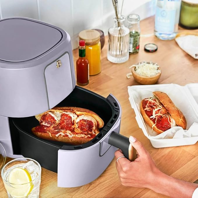 Beautiful 3 Quart Digital Air Fryer with TurboCrisp Technology – Matte Finish, Touchscreen, Nonstick Basket (Lavender)