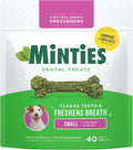 Minties Dog Dental Bone Treats, Tiny/Small Dental Dog Treats, 16 Ounces, Cleans Teeth, Fight Bad Breath, Removes Plaque and Tartar, 16 Count