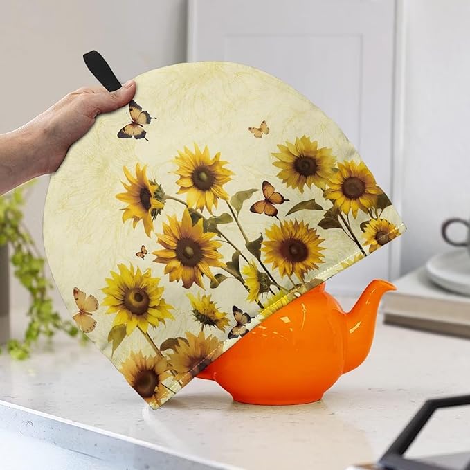 Butterfly Tea Pot Cozy for Keeping Warm Sunflower British Tea Pot for Kitchen Accessories Gift to Women Dust Proof Kettle Kitchen Dust Cover