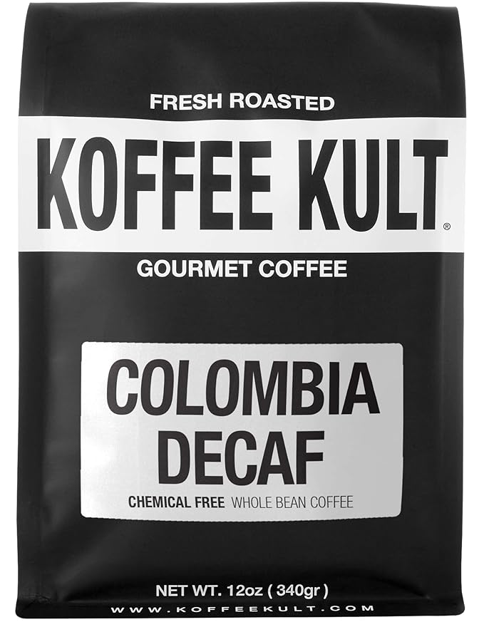 Koffee Kult Colombia Decaf Coffee Beans - Decaffeinated Medium Roast 100% Arabica Whole Bean Natural Swiss Water Process Chemical Free Espresso(Whole Bean, 12oz)