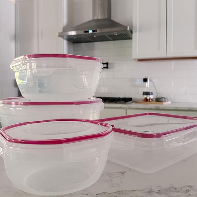 Sterilite Ultra-Seal 8.1 Qt Bowl, Large Airtight Food Storage Container, Latching Lid, Microwave and Dishwasher Safe, Clear With Red Gasket, 6-Pack