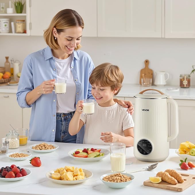 VEVOR 8-in-1 Nut Milk Maker, 34 oz Soy Milk Maker with 180W Blending, for Homemade Oat, Nut, Soy, Juice, Milkshake, Rice Cereal, Plant-Based Beverages with Self-Cleaning, Boil Water, 12-Hour Delay