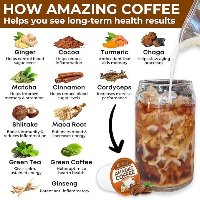 Superfoods Company |Amazing Coffee - Instant French Roast | Adaptogenic Mushrooms, Superfoods infused - Energy, Focus, Digestion, Immunity - 30 Servings - Cocoa Flavor