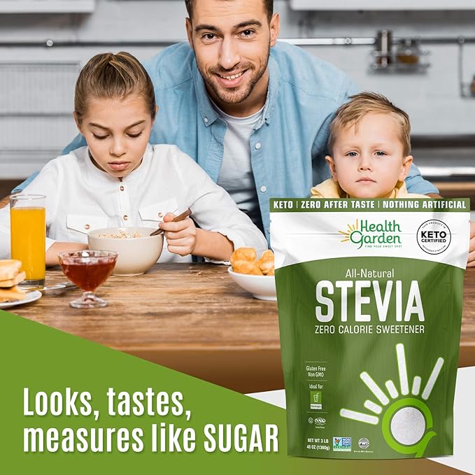 Health Garden Stevia Sweetener Powder - 4:1 Sugar Substitute - All Natural - Gluten Free - Keto Friendly - Tastes Like Sugar (2 lbs)