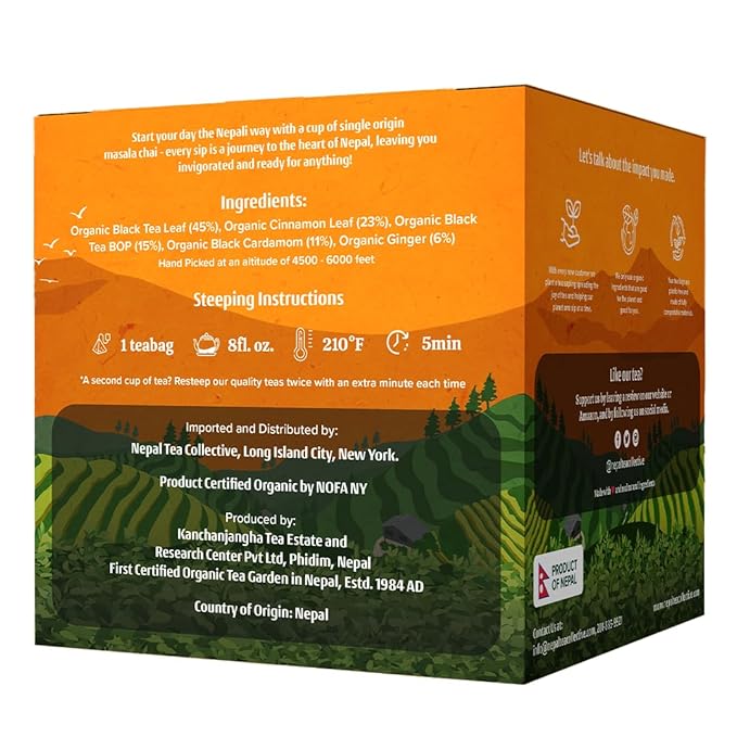 NEPAL TEA Organic Chai Tea Bags from the Himalayas, Chai Spice Blend - 15 Pyramid Tea Bags, Single Origin Chai Spice Tea from a Family Farm - Black Tea Bags, Loose Leaf Tea Inside (Nepali Breakfast)
