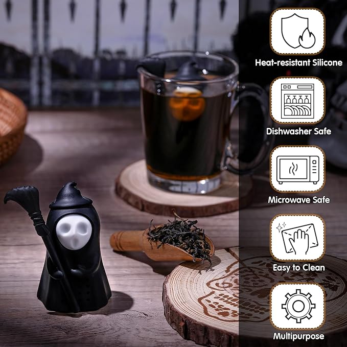 Suclain 1 Pcs Ghost Tea Infuser Christmas Gag Gift Creative Skull Shaped Strainer for Loose Leaf Tea White Elephant Gift for Holiday Party Drinking Gothic Lovers Kitchen Accessories Party Decor