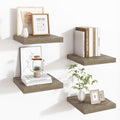 Fun Memories Square Floating Shelves for Wall - 9.3 Inch Deep Floating Shelves with Invisible Brackets, Grey Small Wall Shelf for Living Room, Bathroom, Bedroom, and Kitchen Decor，Set of 4