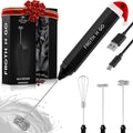 Zulay Froth N Go Milk Frother – Rechargeable 3-in-1 Handheld Frother Wand with Travel Case & USB-C Charger – Single, Double & Egg Whisk for Latte, Cappuccino, Matcha, Protein Shakes – Black