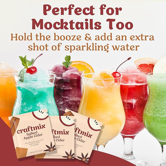 Craftmix Spiked Apple Cider Cocktail & Mocktail Drink Mixer, Skinny Mixes - Water Flavoring Packets - Made With Real Fruit - Vegan, Low-Carb, Low-Sugar, Non-GMO, Dairy Free, Gluten Free, 12 Pack