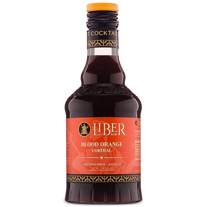 Liber & Co. Blood Orange Cordial - Craft Cocktail Mixer Made with California Moro Blood Oranges & Cold-Pressed Essential Oil - Perfect for Margaritas, Spritzes & Mocktails - Makes 25 Drinks (12.7 oz)