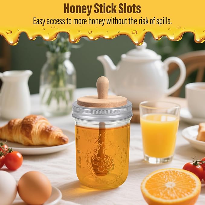 Sun3drucker Wooden Mason Jar Honey Dippers (2X 16OZ Wide Mouth)