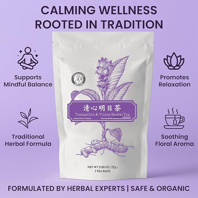 Tranquility & Vision Herbal Tea Blend with Dried Jujube Fruit, Goji Berry, Chrysanthemum Flower & Nelumbo Nucifera Seed | Relaxing Tea Bags | Premium Herbal Teabags & Gentle Sleepytime Teabags