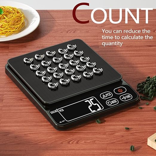 Mini Scale,6.6lb Scale for Grams,Digital Scale Food，Cooking Scale and Food Scales for Kitchen，Food Scale Grams and Ounces,Grams Scale,7Units,Auto Off,Tare,PCS,LCD Display