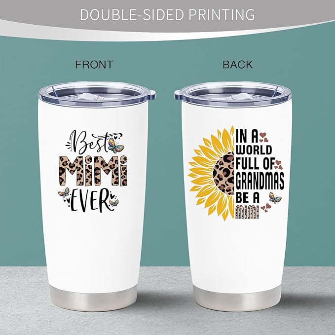 Mimi Christmas Gifts, Mimi Gifts for Grandma, Birthday Gift for Grandma from Grandkids, 20 oz Stainless Steel Tumbler With Lid & Straw