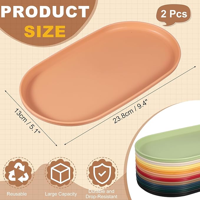 uxcell 2Pcs Fast Food Serving Trays, 9.4x5.1 Oval Reusable Restaurant Serving Trays for Kitchen Restaurant Coffee Fruit Burger Lunch Dessert, Pink