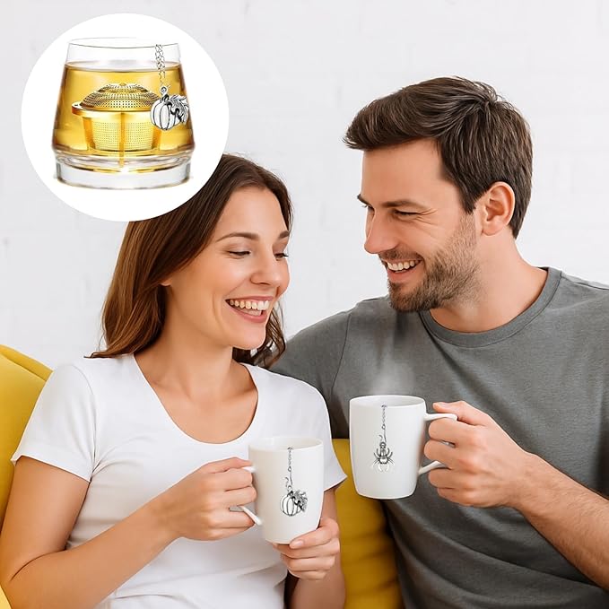 6 Pcs Stainless Steel Tea Infusers for Loose Leaf Tea, Fine Mesh Tea Strainers with Unique Spider, Pumpkin, Bat Designs, Includes Hanging Hooks for Easy Use, Ideal for Black, Green, and Herbal Teas