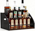 Liquor Bottle Display Shelf, 3 Tier Countertop Wine Rack, Coffee Syrup Rack Organizer Mini Bar Home, Whiskey Organizer with Handles, Retro Bar Shelf Stand for Liquor Spirits
