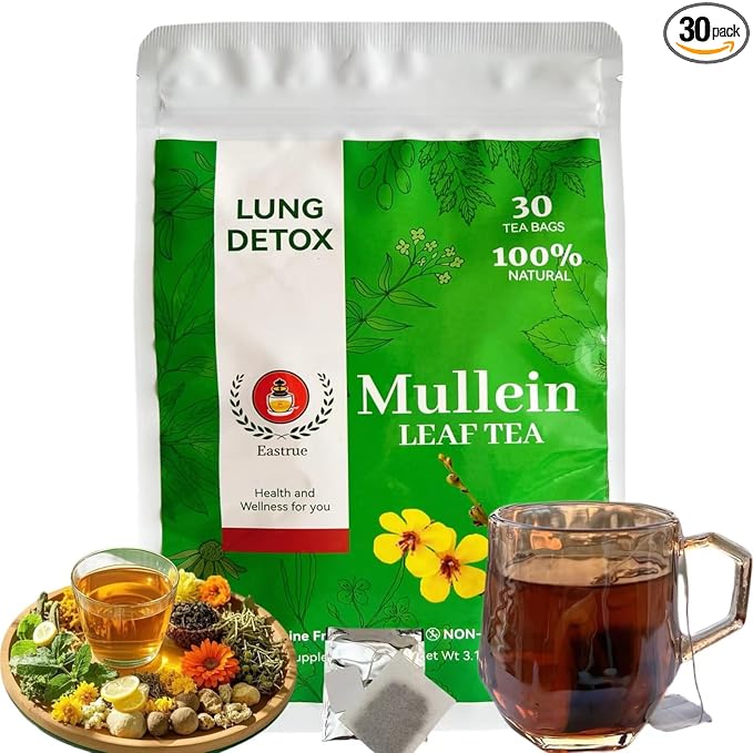 Orangic Mullein Detox Tea for Lungs,Smoker,Respiratory Support-Pure Mullein Leaf Herbal Tea for Lung Cleanse,18 Premium Herbs Blend,Breath Easy Tea,Caffeine Free,100% Natural,30 Tea Bags
