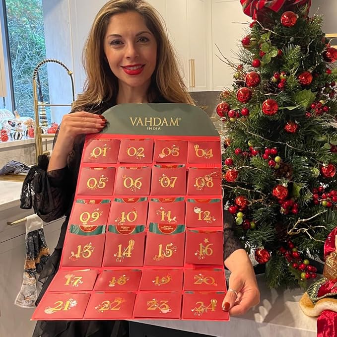 VAHDAM, Limited Edition Christmas Tea Gift Set | 24 Unique Loose Leaf Tea - Folding Holiday Gift Box | Christmas Presents For Women, Men and Adults