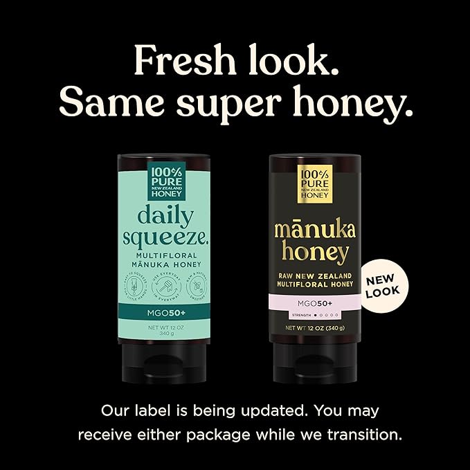 Manuka Honey New Zealand - MGO 50+ Multifloral 100% Pure New Zealand Mānuka Squeezy Honey, Raw Mānuka Honey, 12 Ounce