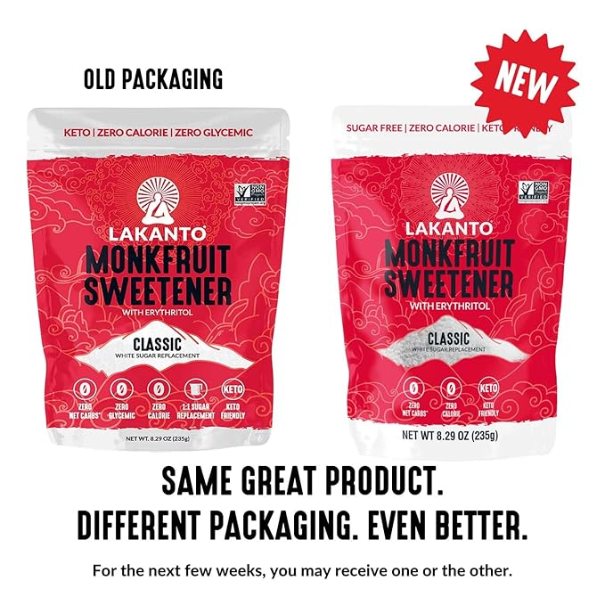 Lakanto Classic Monk Fruit Sweetener with Erythritol - White Sugar Substitute, Zero Calorie, Keto Diet Friendly, Zero Net Carbs, Baking, Extract, Sugar Replacement (Classic White - 8.29 oz)