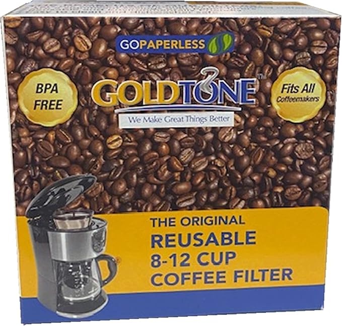 GOLDTONE Reusable 8-12 Cup Basket Coffee Filter fits Mr. Coffee Makers and Brewers, Replaces your Paper Coffee Filters, BPA Free